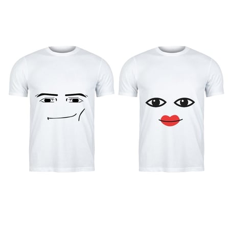 Komik Dijital Karakter Yüz İfadeli Eş Kombin Tişörtleri - Unisex Sevgili Tshirt Seti