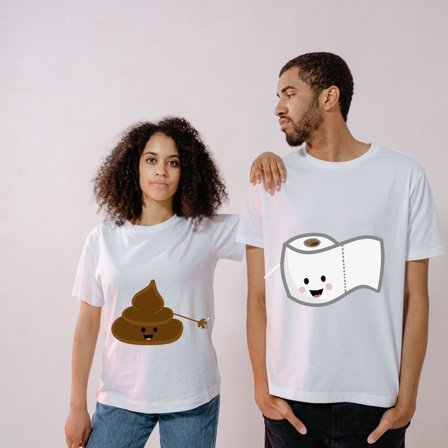 Sevimli Kaka ve Tuvalet Kağıdı Tasarımlı Eş Tişörtleri - Komik Sevgili Tshirt Kombini