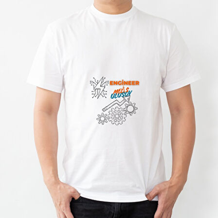 Kişiye Özel Mühendis Tişört - "Engineer [İSİM SOYİSİM]" Tasarımlı Beyaz Unisex Tişört