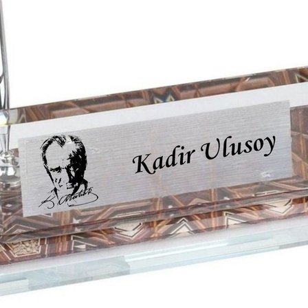 Atatürk Siluetli Kristal Cam Masa Üstü İsimlik - Kalemli Ofis Seti