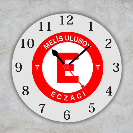 Eczacı Logolu Ve İsimli Ofis Duvar Saati - Eczaneye Özel Metal Saat