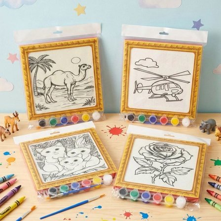 Mini Tuval Çocuk Boyama Seti 20x20 cm - Akrilik Boya ve Fırçalı Eğlenceli Çocuk Aktivite Seti