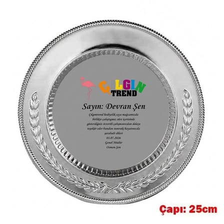 Firma Logolu Ayaklı Gümüş Metal Tabak Plaket - Şirket İçi Teşekkür ve Başarı Ödülü