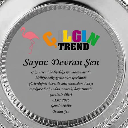 Firma Logolu Ayaklı Gümüş Metal Tabak Plaket - Şirket İçi Teşekkür ve Başarı Ödülü