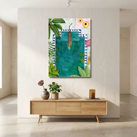 Boho Tarzı Leoparlı Havuz Baş Çerçevesiz Tablo - Lüks Görünümlü Salon ve Yatak Odası Duvar Posteri