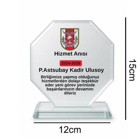 Askeri Temalı İsme Özel Kristal Cam Hizmet Anısı Plaketi