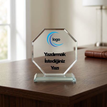 İstediğiniz Yazı ve Logo Basılabilir İsme Özel Kristal Cam Plaket