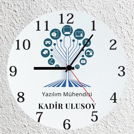 Kişiye Özel İsimli Yazılım Mühendisi Cam Duvar Saati 30x30 cm - Bilgisayar Mühendisliği Meslek Hediyesi