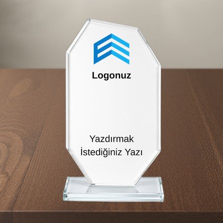 Kendin Tasarla Kişiye Özel Kristal Cam Plaket - Logolu ve Yazılı Kişiselleştirilebilir Masaüstü Ödül