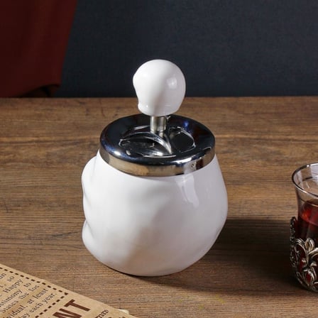Kuru Kafa Tasarımlı Seramik Basmalı Küllük - Koku Önleyici Bas-Çek Kül Tablası
