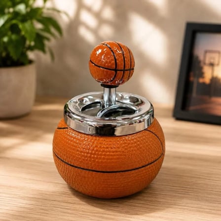 Basketbol Topu Tasarımlı Üstten Basmalı Döner Mekanizmalı Seramik Küllük