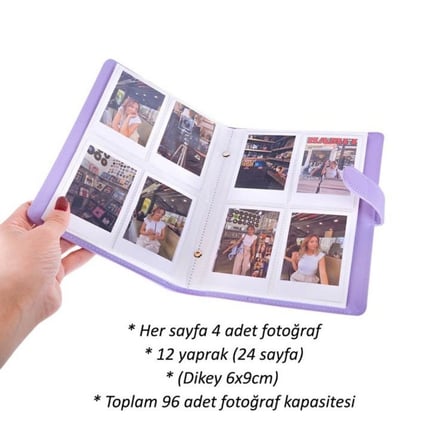 Siyah Deri Tasarım Instax Polakart Mini Fotoğraf Albümü - 96’lı Cep Kapasitesi