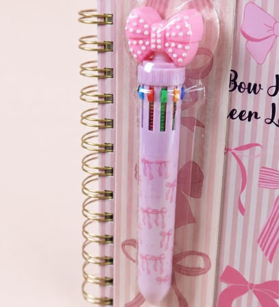 Pembe Fiyonk Temalı 4 Bölmeli Çizgili Defter & 10 Renkli Tükenmez Kalem Kırtasiye Seti