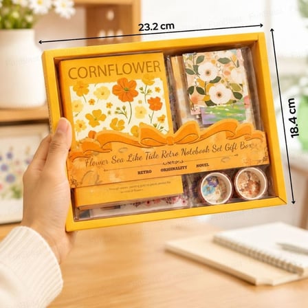 Vintage Çiçek Desenli A6 Günlük Ve Ajanda Hediye Seti - Estetik Scrapbooking Ve Günlük Süsleme Kit Kutusu 116 Parça TURUNCU
