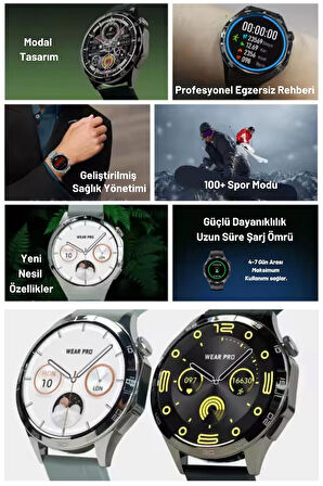 Wearfitpro GT4 Watch Yuvarlak Amoled Ekran Yeni Nesil Akıllı Saat Siyah