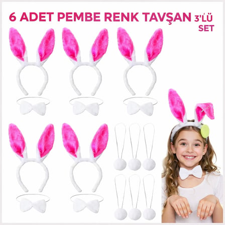 Şeker Pembesi Tavşan Sahne Seti &amp;apos;lı Set Taç Papyon Kuyruk ()