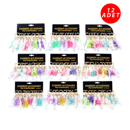 12 ADET FİGÜRLÜ ANAHTARLIK MİX = DESEN - RENK (5580)