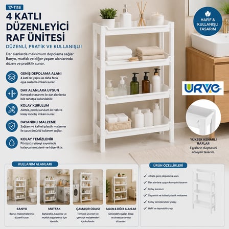 RAFTY 4 KATLI SEPET ORGANİZER DÜZENLEYİCİ RAF ÜNİTESİ 465X145X690MM (5580)