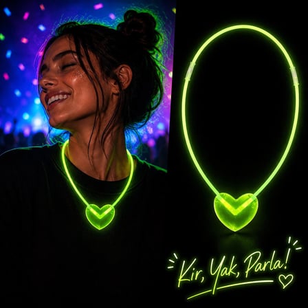 Neon Işıklı Fosforlu Kalp Parti Kolyesi Yeşil Renk (5580)