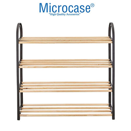 Microcase Ahşap Çubuklu 4 Bölmeli Siyah Ayakkabılık Raf Ünitesi - SİYAH AL5195 