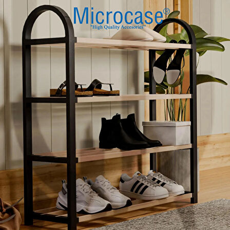 Microcase Ahşap Çubuklu 4 Bölmeli Siyah Ayakkabılık Raf Ünitesi - SİYAH AL5195 