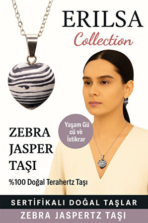 Sertifikalı Kalp Model Zebra Jasper Doğal Taş Kolye – Yaşam Gücü İstikrar ve Denge Taşı