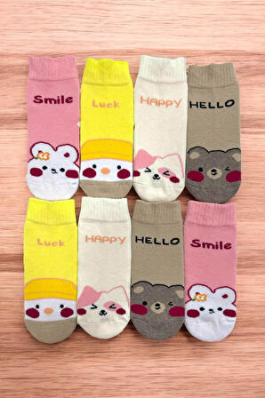 8 Çift Burun Dikişsiz Desenli Kışlık Kalın Havlu Kız Çocuk Soket Çorap