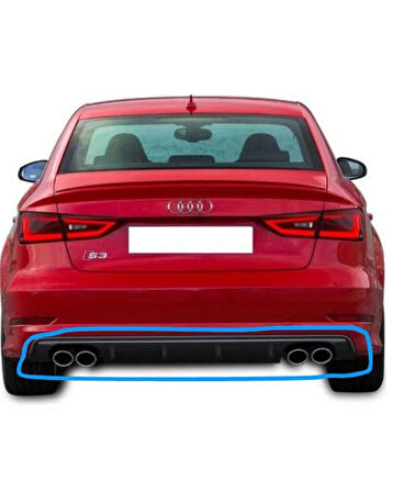 Audi A3 8v (2017-2019) S3 Style Arka Tampon Difüzör PARLAK SİYAH (( EGZOZLAR HARİÇ ))