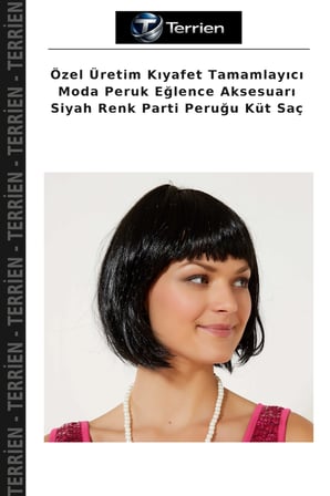 Özel Üretim Kıyafet Tamamlayıcı Moda Peruk Eğlence Aksesuarı Siyah Renk Parti Peruğu Küt Saç