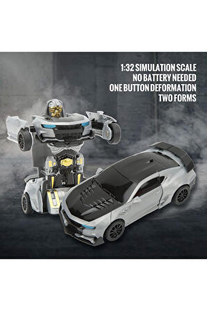 Tek Tuşla Robota Dönüşen Gri 14 Cm Oyuncak Araba Yeni Model (Kutusuz Üründür)