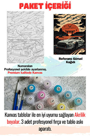 Sayılarla Boyama Tuval Seti GTR ARABA  40X50 Numaralı Boyalar Ve Fırçalar Tam Set