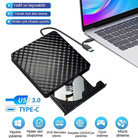 Harici Yazıcı Type-C USB 3.0 Hızlı Okuma/Yazma Tak Çalıştır Taşınabilir Geniş Uyumluluk Az Güç