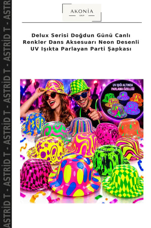 Delux Serisi Doğdun Günü Canlı Renkler Dans Aksesuarı Neon Desenli UV Işıkta Parlayan Parti Şapkası