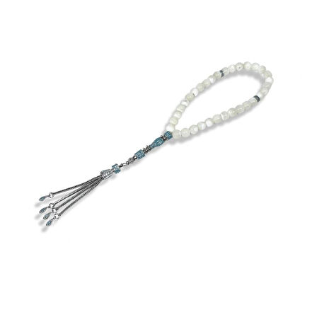 Turkuaz Taşlı Ay Taşı Gümüş Tespih