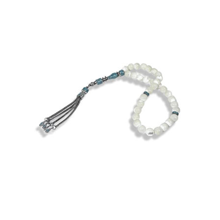 Turkuaz Taşlı Ay Taşı Gümüş Tespih