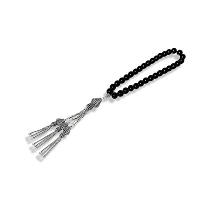 Telkari Sanatlı Oltu Taşlı Gümüş Tespih