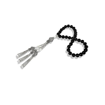 Telkari Sanatlı Oltu Taşlı Gümüş Tespih