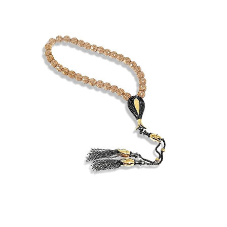 Siyah Zirkonlu Zultanit Taşı Gümüş Tespih