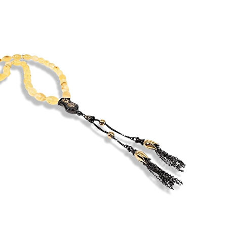 Çift Püsküllü Kapsül Kesim Kehribar Gümüş Tespih