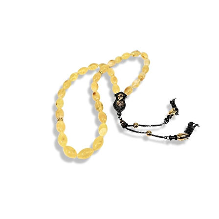 Çift Püsküllü Kapsül Kesim Kehribar Gümüş Tespih