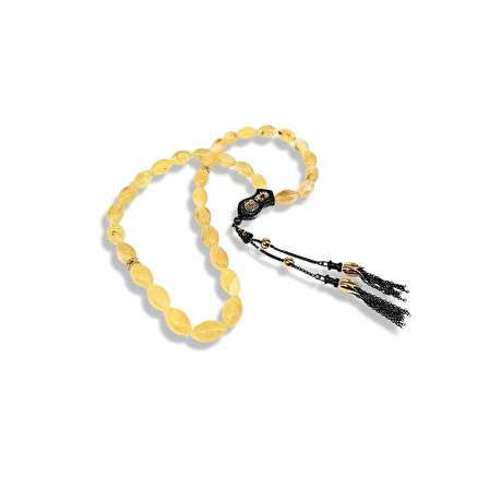 Çift Püsküllü Kapsül Kesim Kehribar Gümüş Tespih