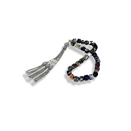 Fasetli Lapis Lazuli Taşlı Gümüş Tespih