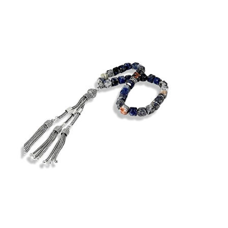 Fasetli Lapis Lazuli Taşlı Gümüş Tespih