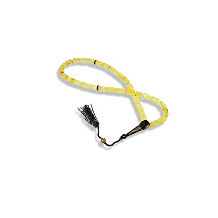 Fıçı Kesim Limon Kehribar Gümüş Tespih