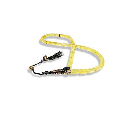 Fıçı Kesim Limon Kehribar Gümüş Tespih