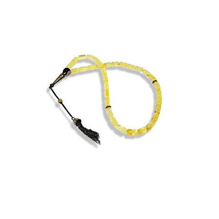 Fıçı Kesim Limon Kehribar Gümüş Tespih