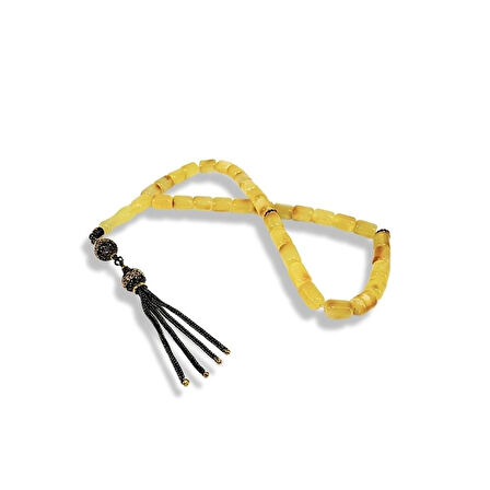 Dört Püsküllü Fıçı Kesim Kehribar Gümüş Tespih