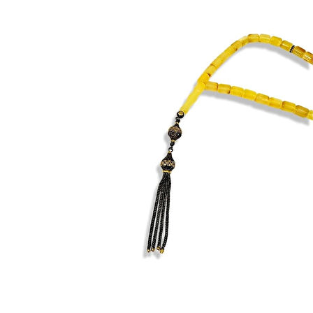 Dört Püsküllü Fıçı Kesim Kehribar Gümüş Tespih