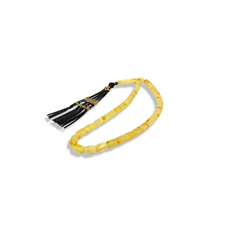 Şelale Püsküllü Küp Kesim Kehribar Gümüş Tespih