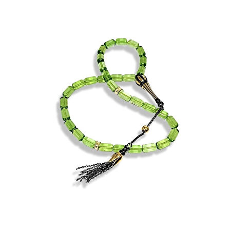 Yeşil Fıçı Kesim Kehribar Gümüş Tespih